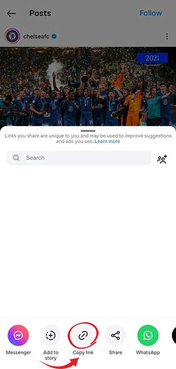 Copying the Instagram post link on Android