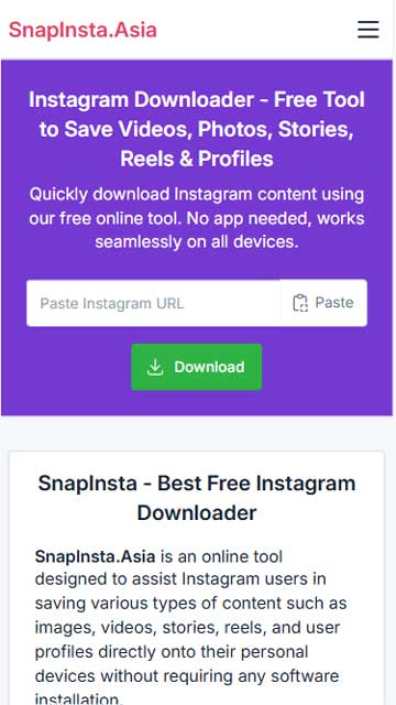Opening SnapInsta.Asia website on Android browser