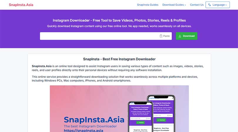 Opening SnapInsta.Asia website